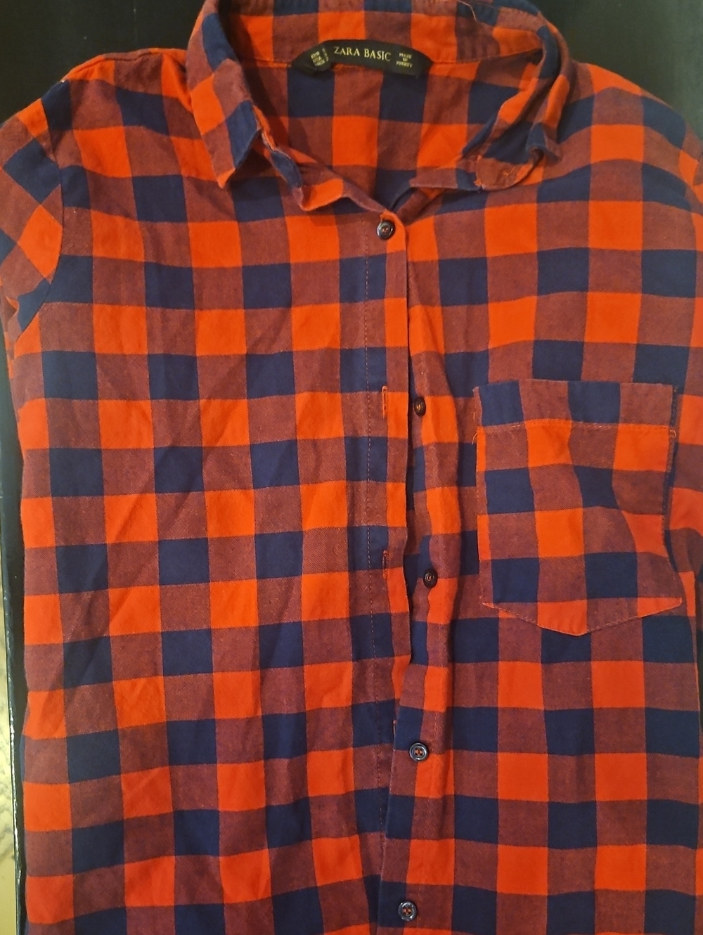 Zara Red and Navy Plaid Button-Down Shirt